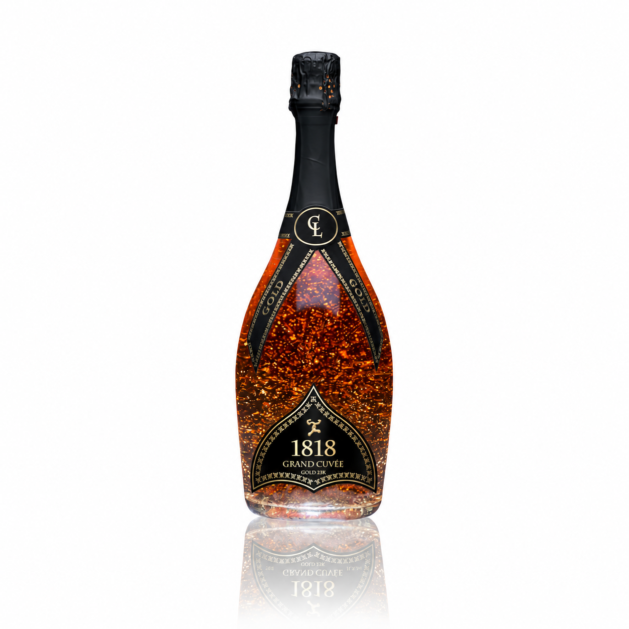 Botella de cava rosado 1818 con partículas doradas